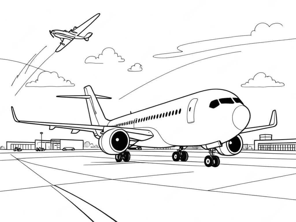 Airplane at the Airport Coloring Page