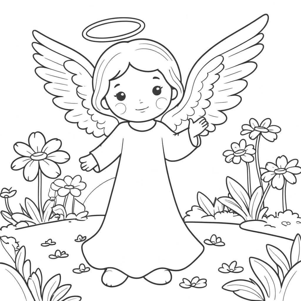 Angel in Garden Coloring Page
