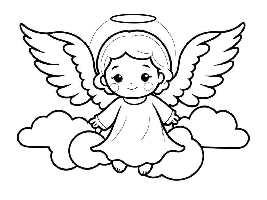 Angel on Clouds Coloring Page