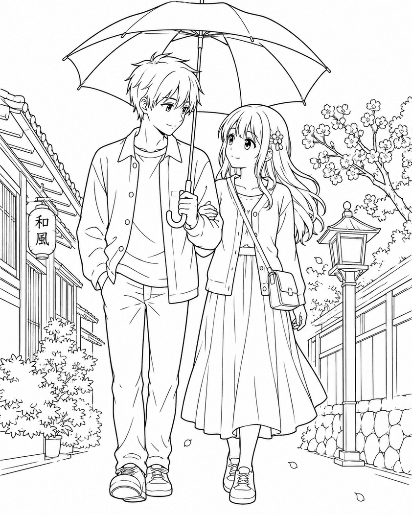 Anime Couple Coloring Pages