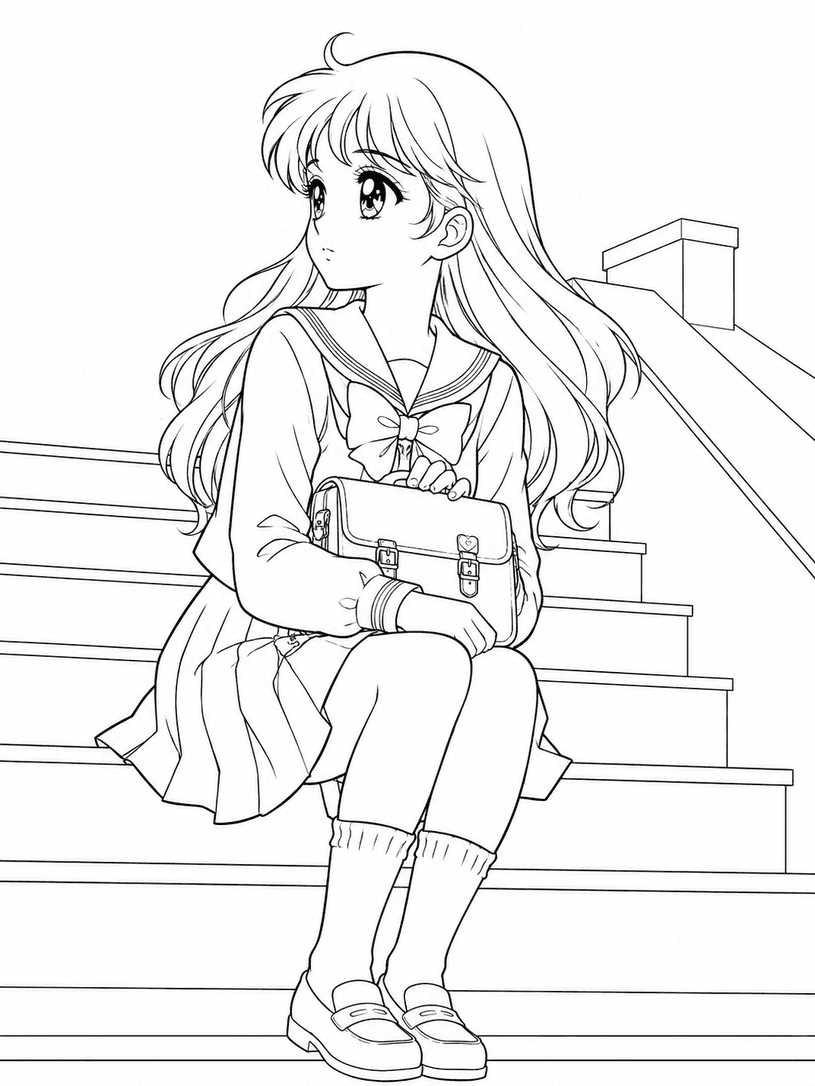 Anime Girl at School Coloring Pages