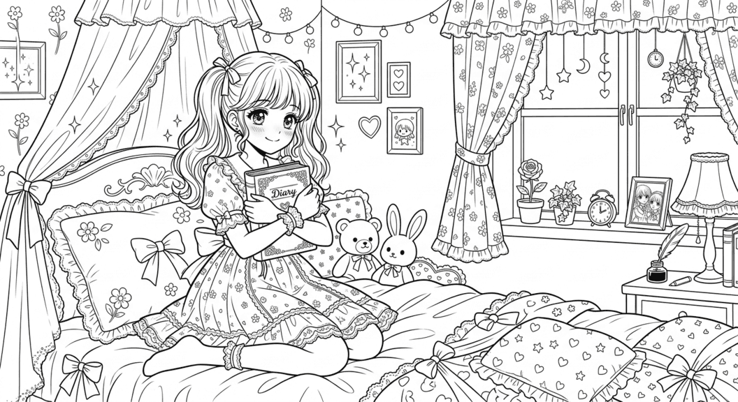 Anime Girl Bedroom Coloring Pages