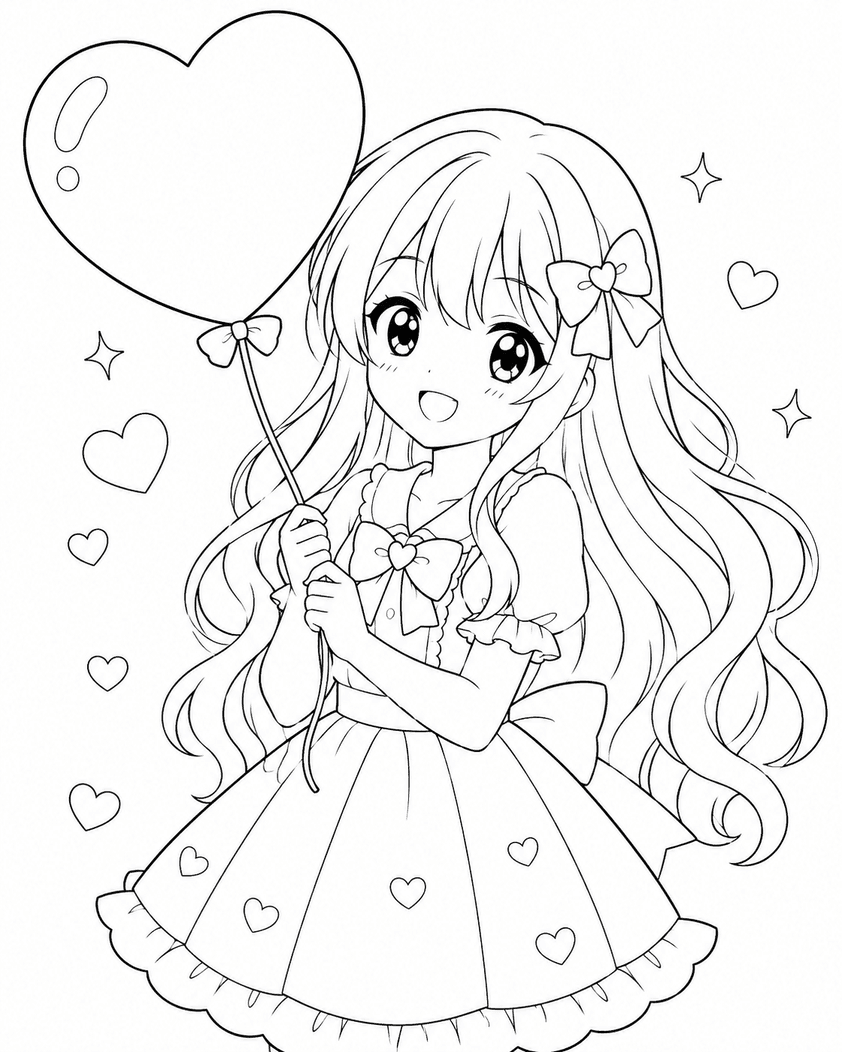 Cute Kawaii Anime Girl Coloring Pages