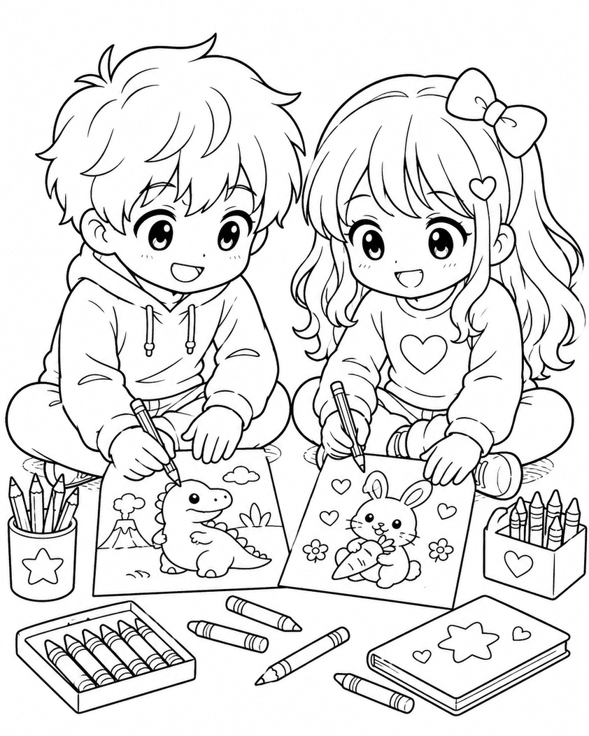 Kawaii Anime Children Drawing Coloring Pages