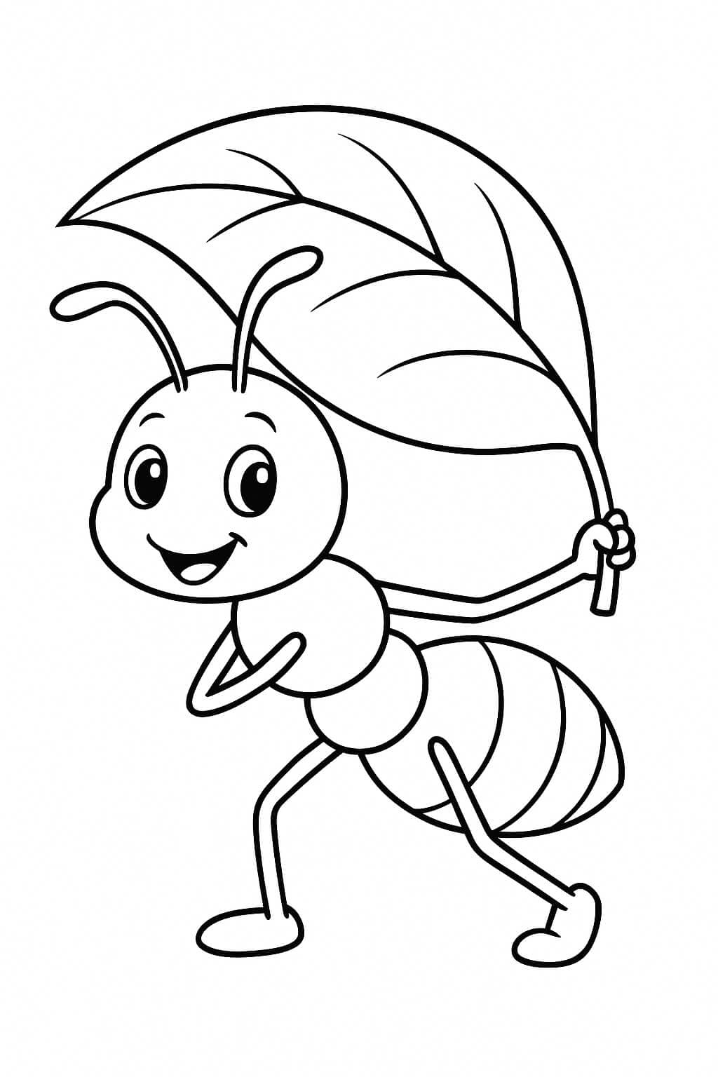 Ant Carrying a Leaf Coloring Page
