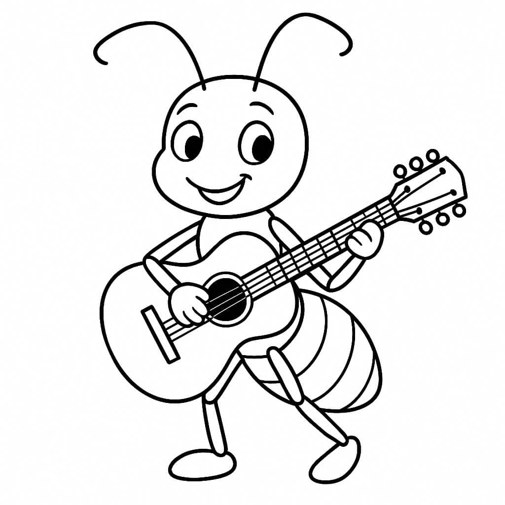 Ant Playing Guitar Coloring Page