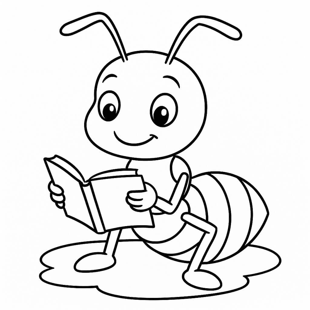 Ant Reading a Book Coloring Page