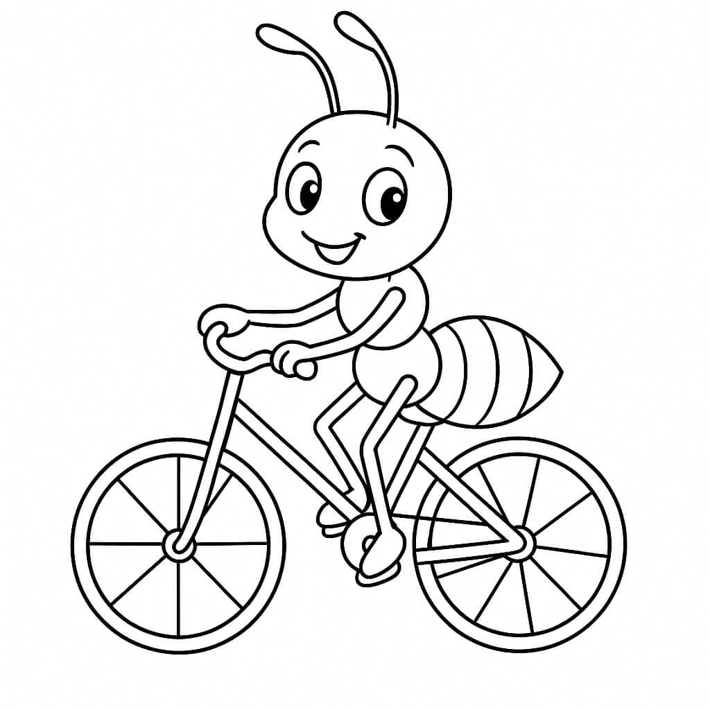 Ant Riding a Bicycle Coloring Page