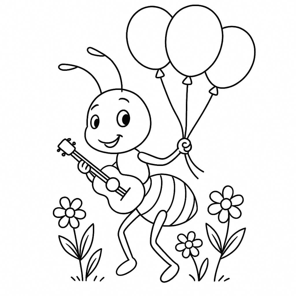 Ant with Balloons Coloring Page