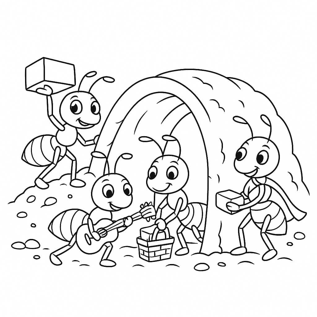 Ants Building Tunnels Coloring Page
