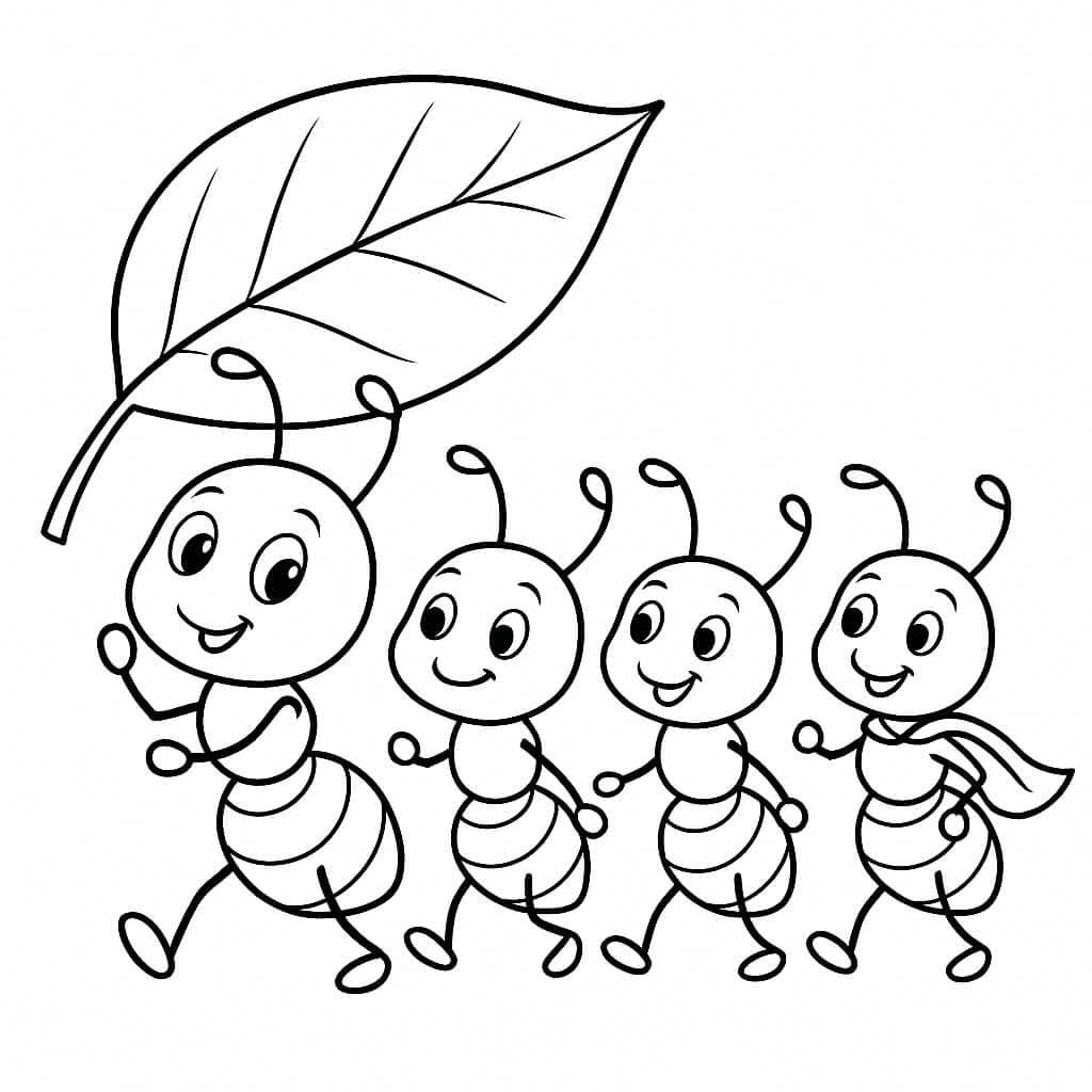Ants with a Leaf Coloring Page