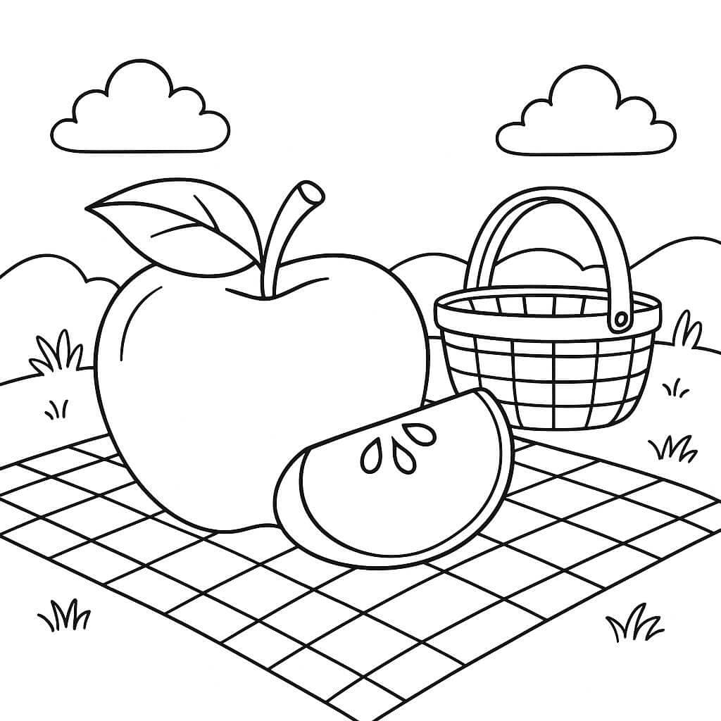 Apple at a Picnic Coloring Page