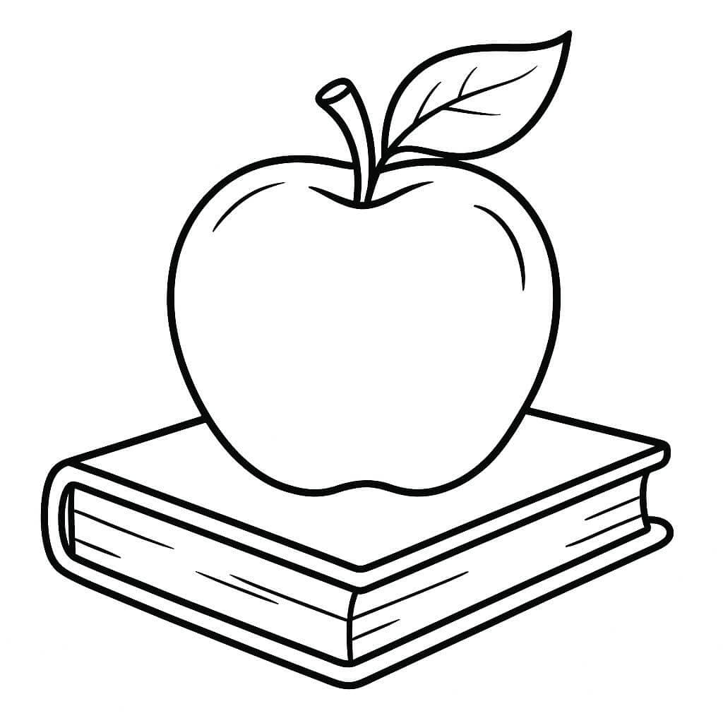 Apple with Book Coloring Page