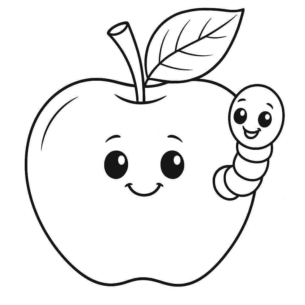 Apple with Worm Coloring Page