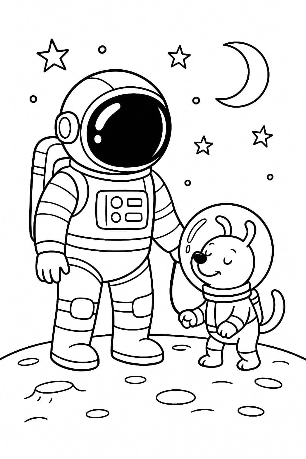 Astronaut and Space Dog Coloring Page