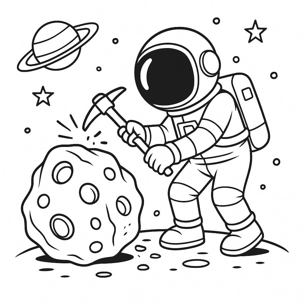 Astronaut Exploring an Asteroid Coloring Page