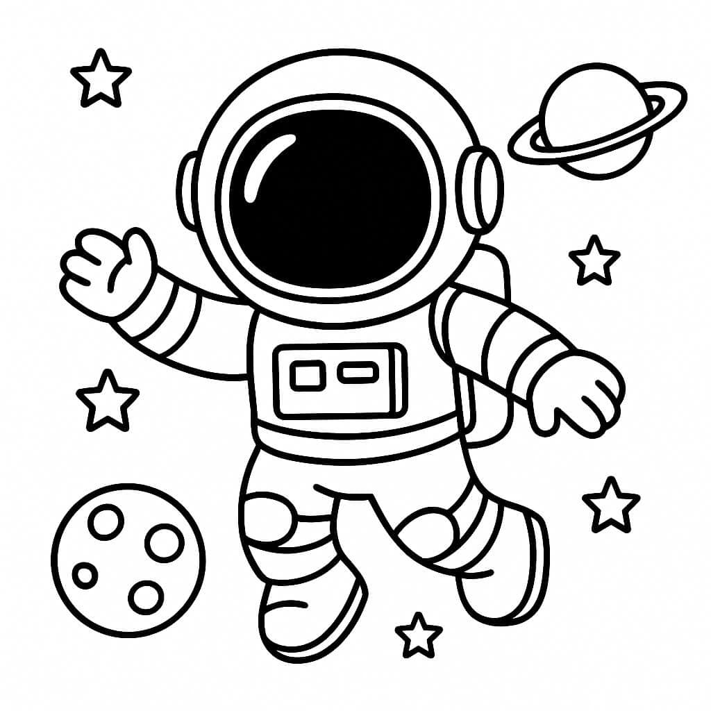 Astronaut Floating in Space Coloring Page