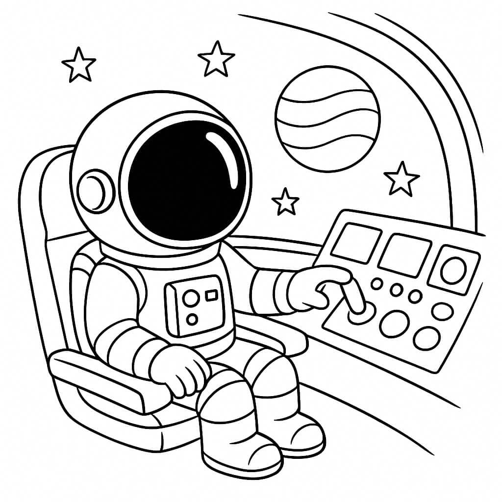 Astronaut in the Cockpit Coloring Page