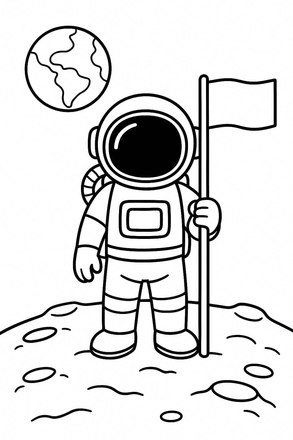 Astronaut on the Moon with a Flag Coloring Page