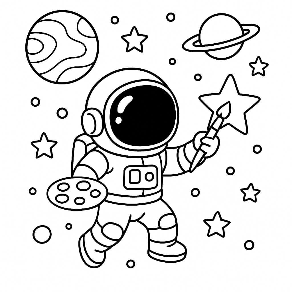 Astronaut Painting a Planet Coloring Page