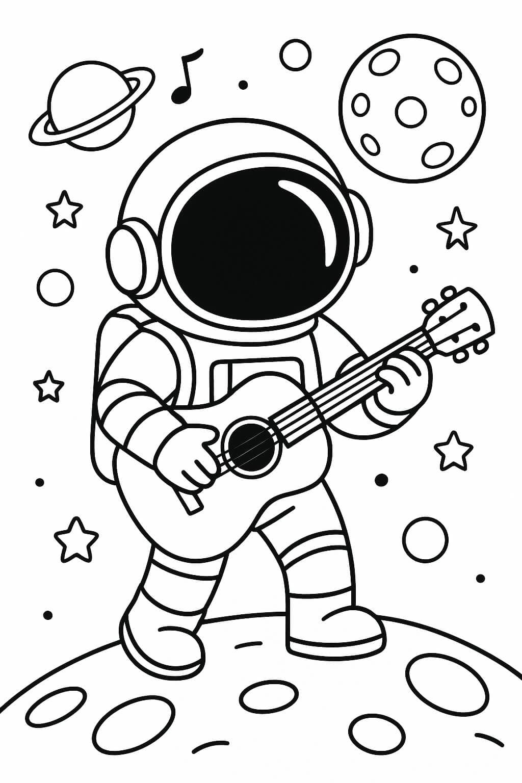 Astronaut Playing Guitar Coloring Page