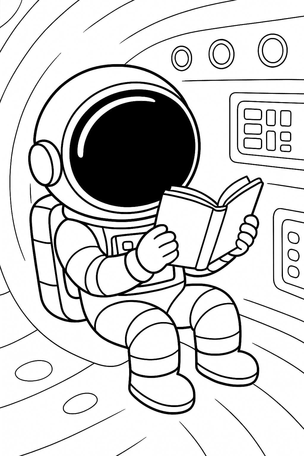 Astronaut Reading a Book Coloring Page