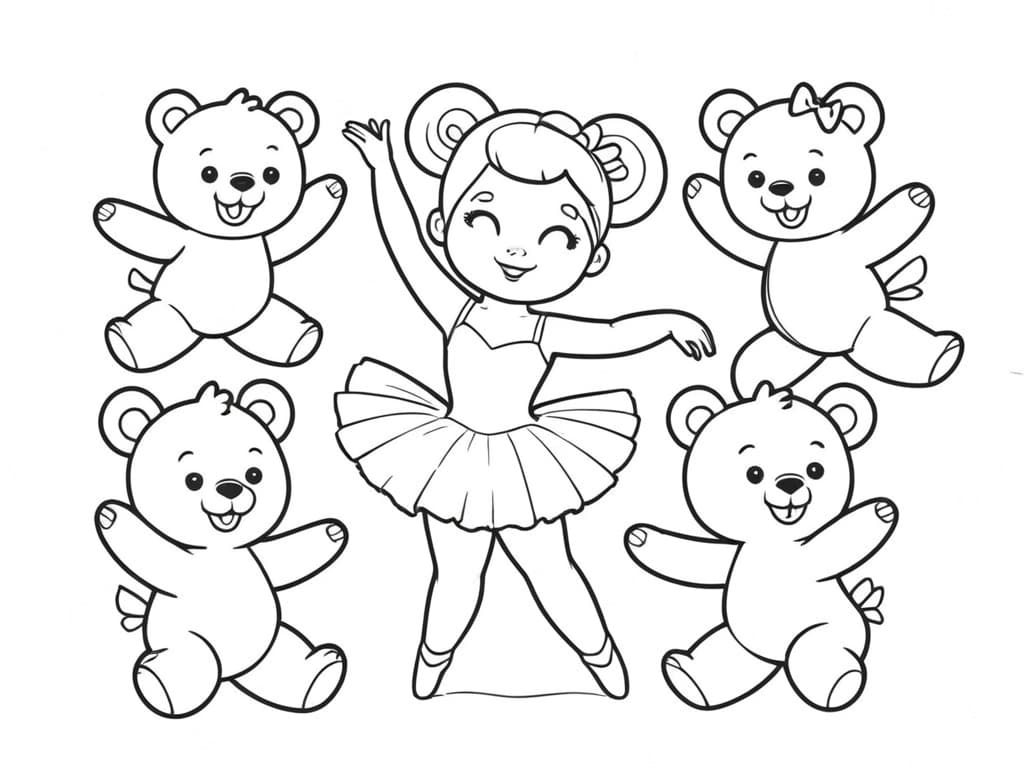 Ballerina and Bears Coloring Page