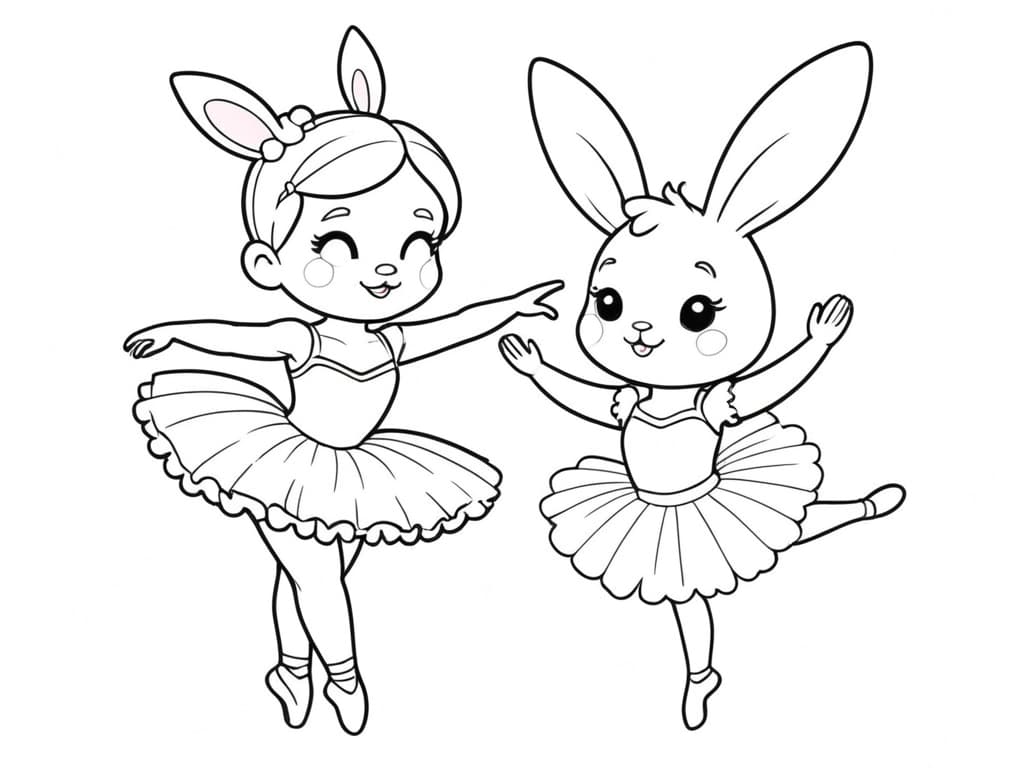 Ballerina and Bunny Friend Coloring Page