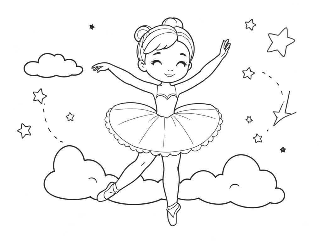 Ballerina Dancing on Clouds Coloring Page