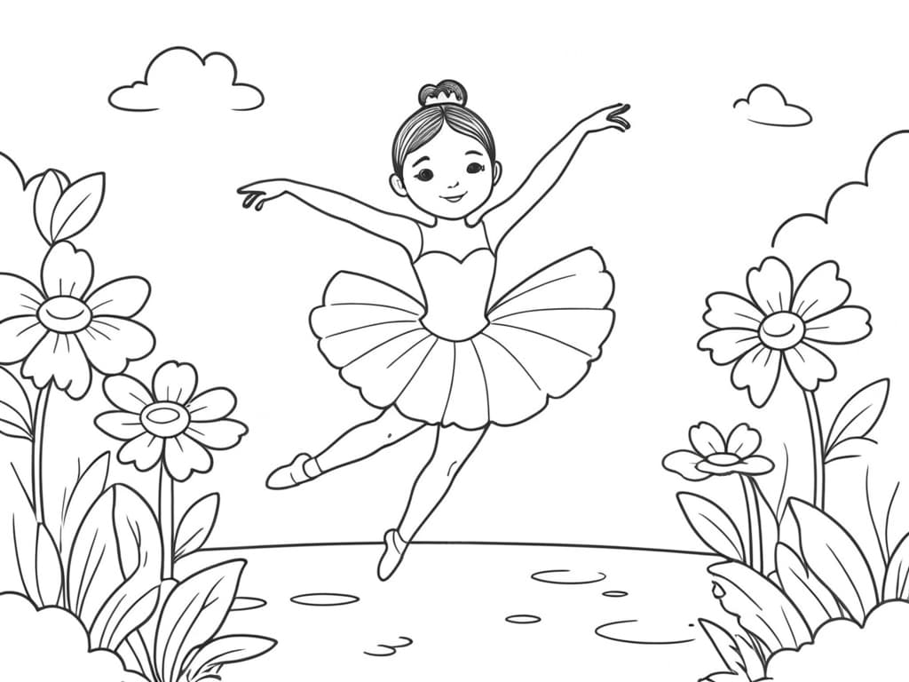 Ballerina in a Flower Meadow Coloring Page