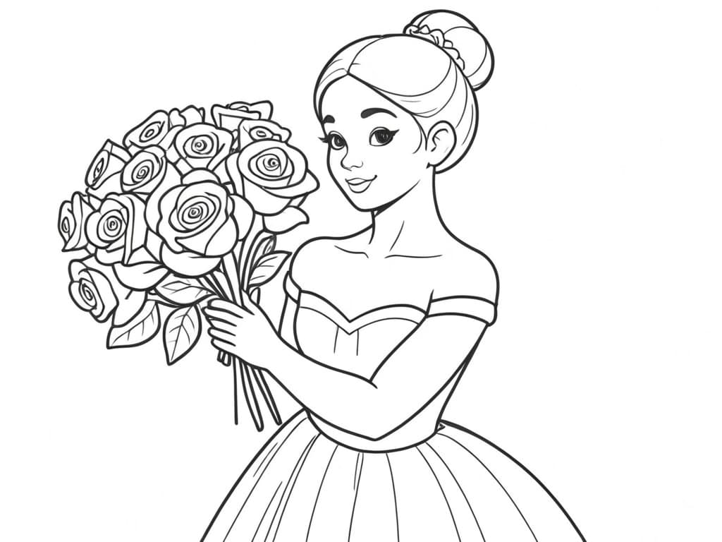 Ballerina with Bouquet Coloring Page
