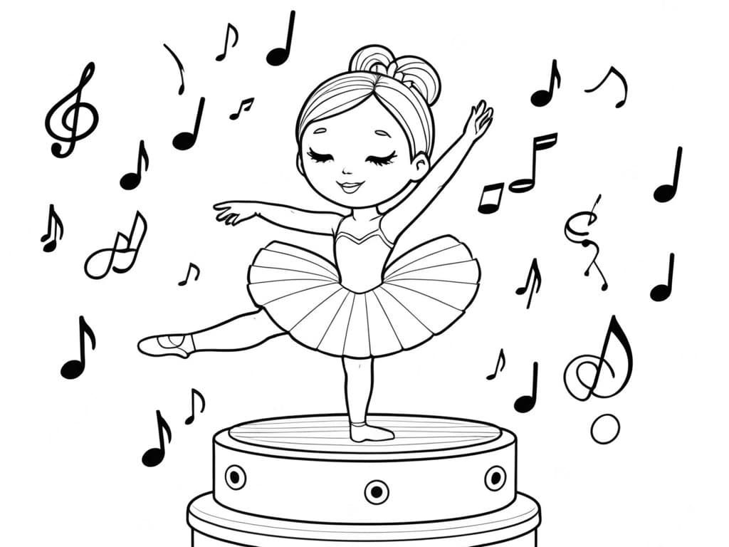 Ballerina with Music Notes Coloring Page