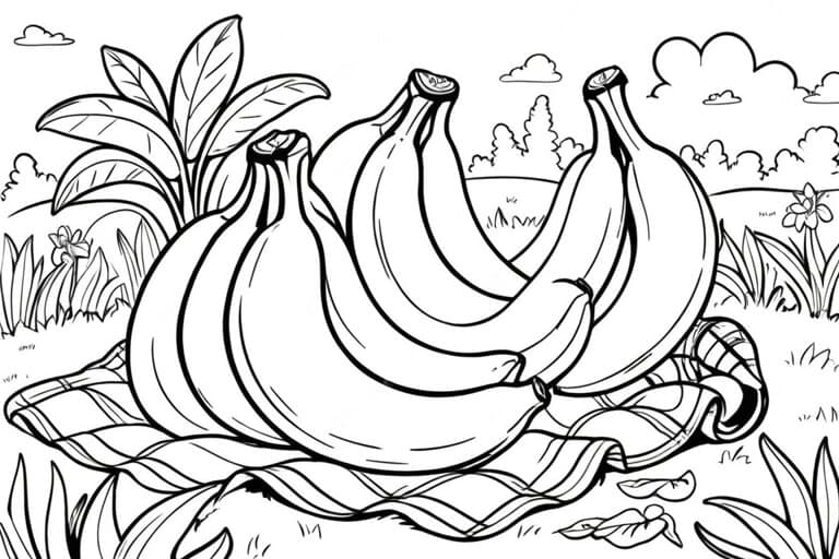 Bananas at a Garden Picnic Coloring Page