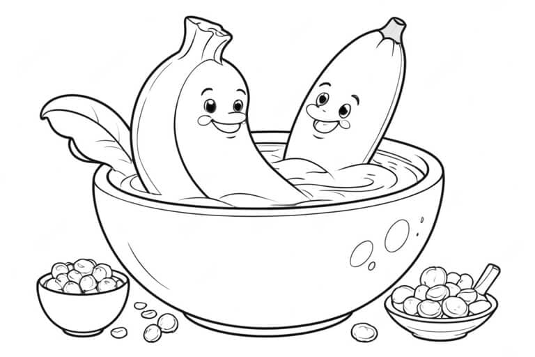 Bananas in a Cereal Bowl Coloring Page