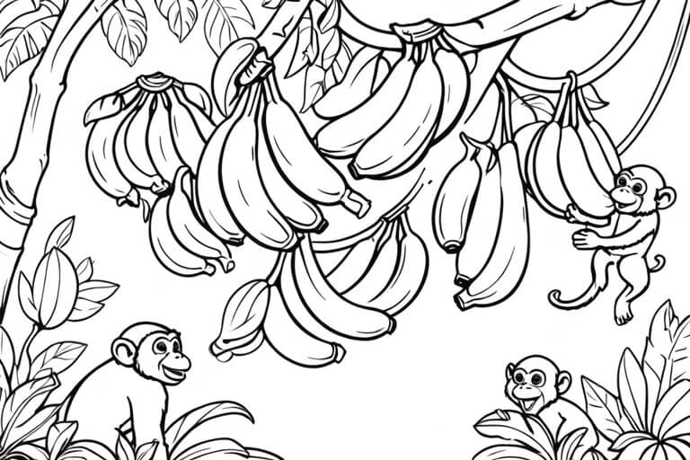 Monkey and Bananas Coloring Page