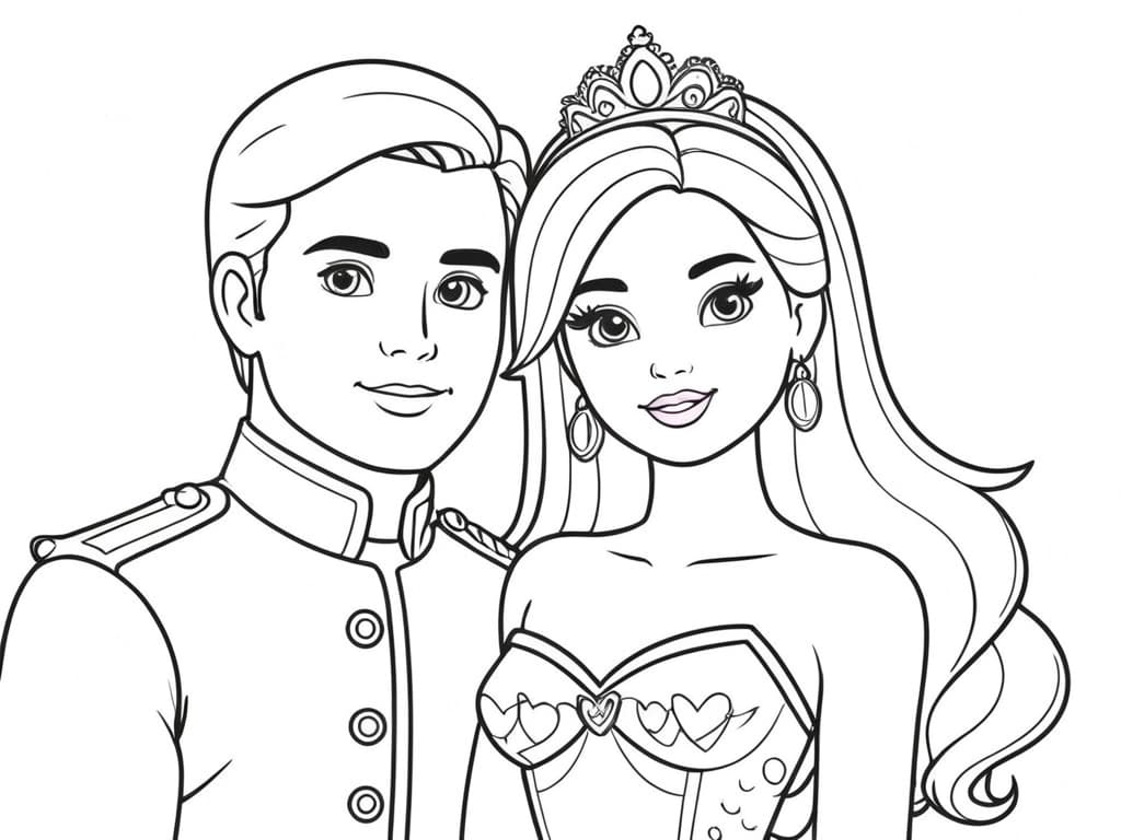 Barbie and Ken as a Royal Couple Coloring Page