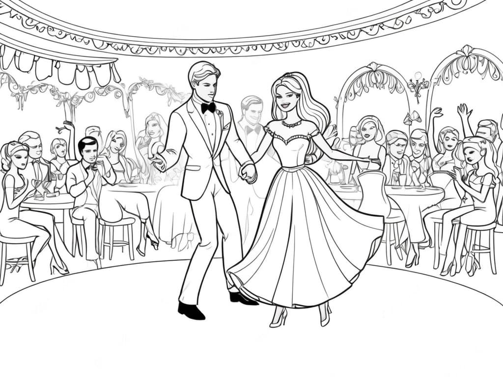 Barbie and Ken at the Party Coloring Page