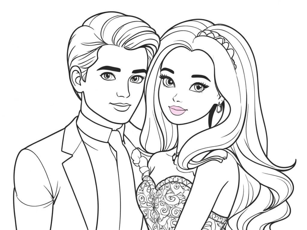 Barbie and Ken Together Coloring Page