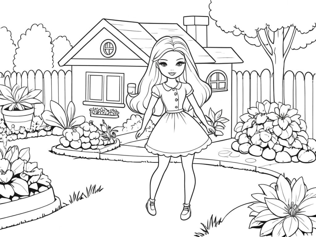 Barbie in the Backyard Coloring Page