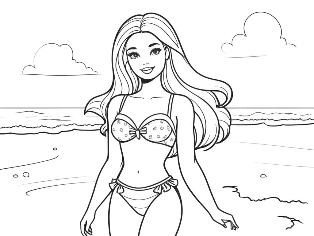 Barbie in a Bikini at the Sea Coloring Page