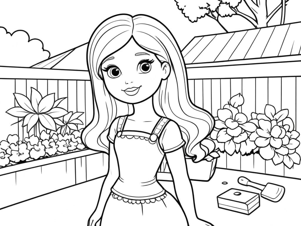 Barbie in a Flower Garden Coloring Page