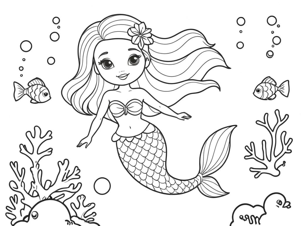 Barbie Mermaid in the Ocean Coloring Page