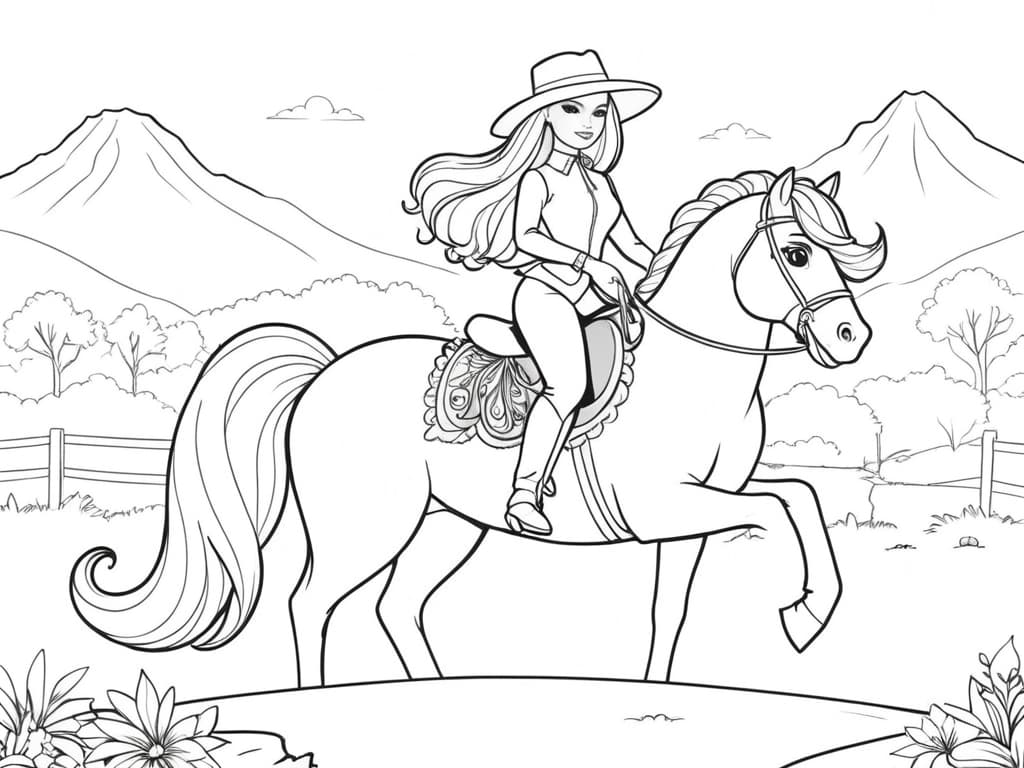 Barbie Riding a Horse Coloring Page