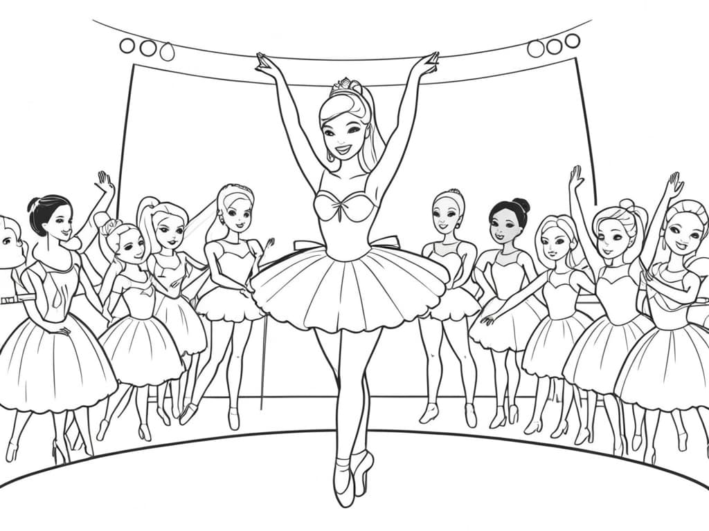 Barbie with Ballerina Friends Coloring Page