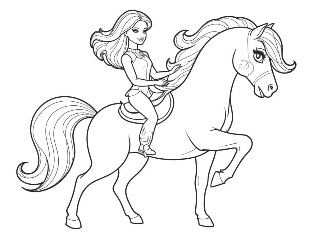 Barbie with Her Horse Coloring Page