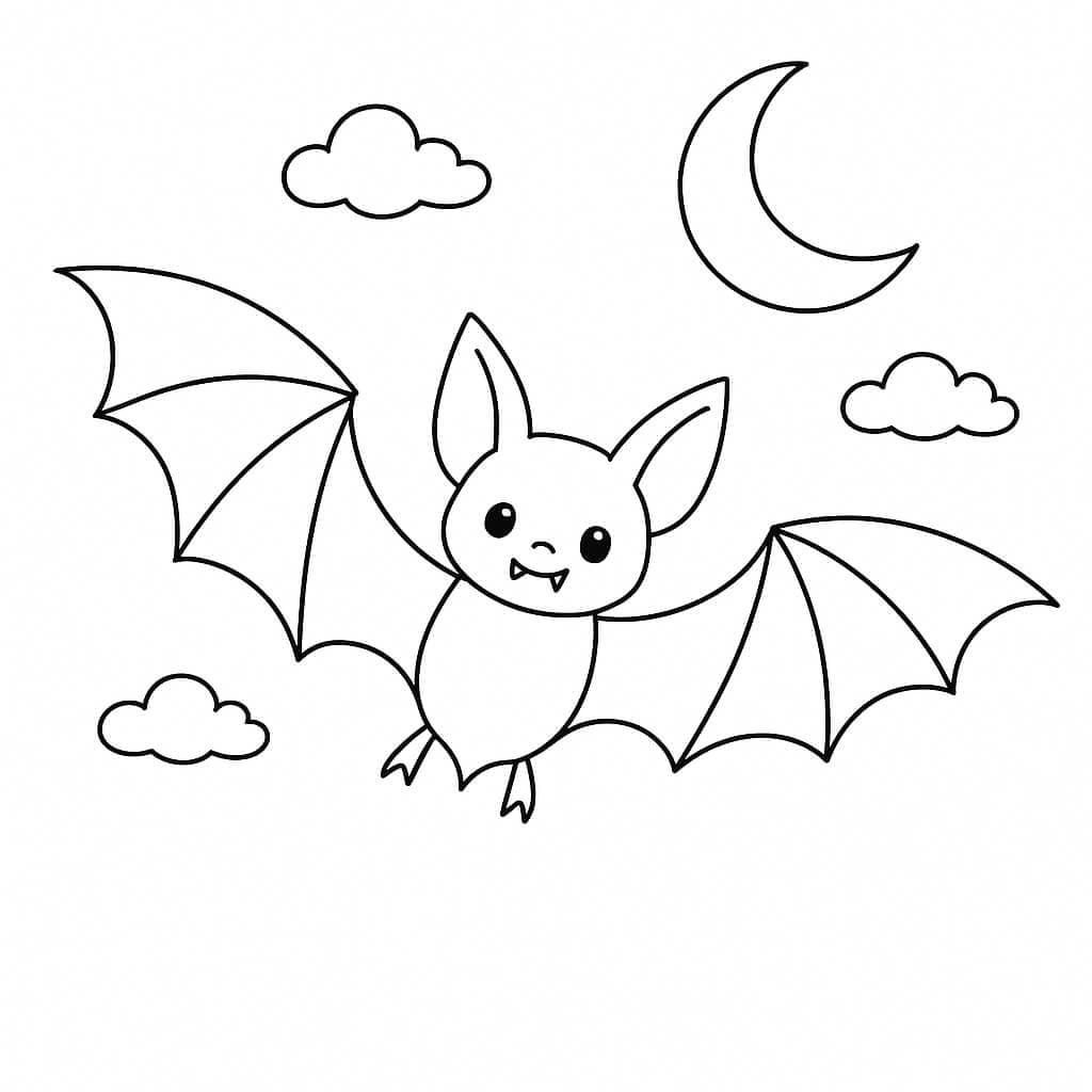 Bat Flying with the Moon Coloring Page