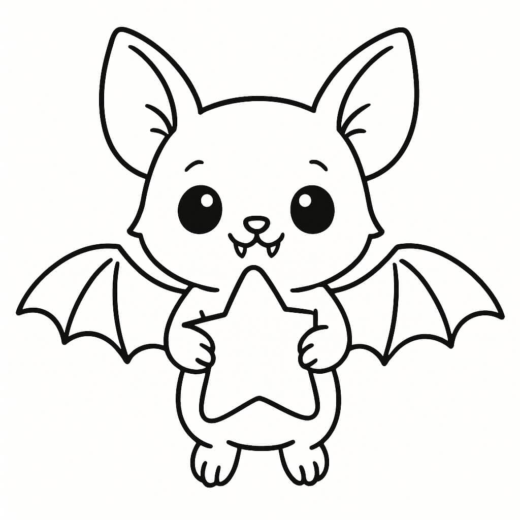 Bat Holding a Star Coloring Page