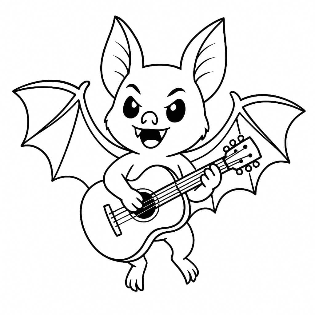 Bat Playing Guitar Coloring Page