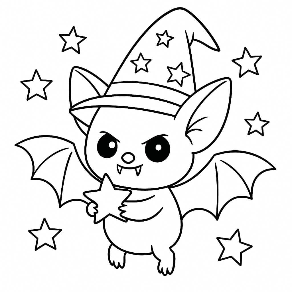 Bat with a Wizard Hat Coloring Page