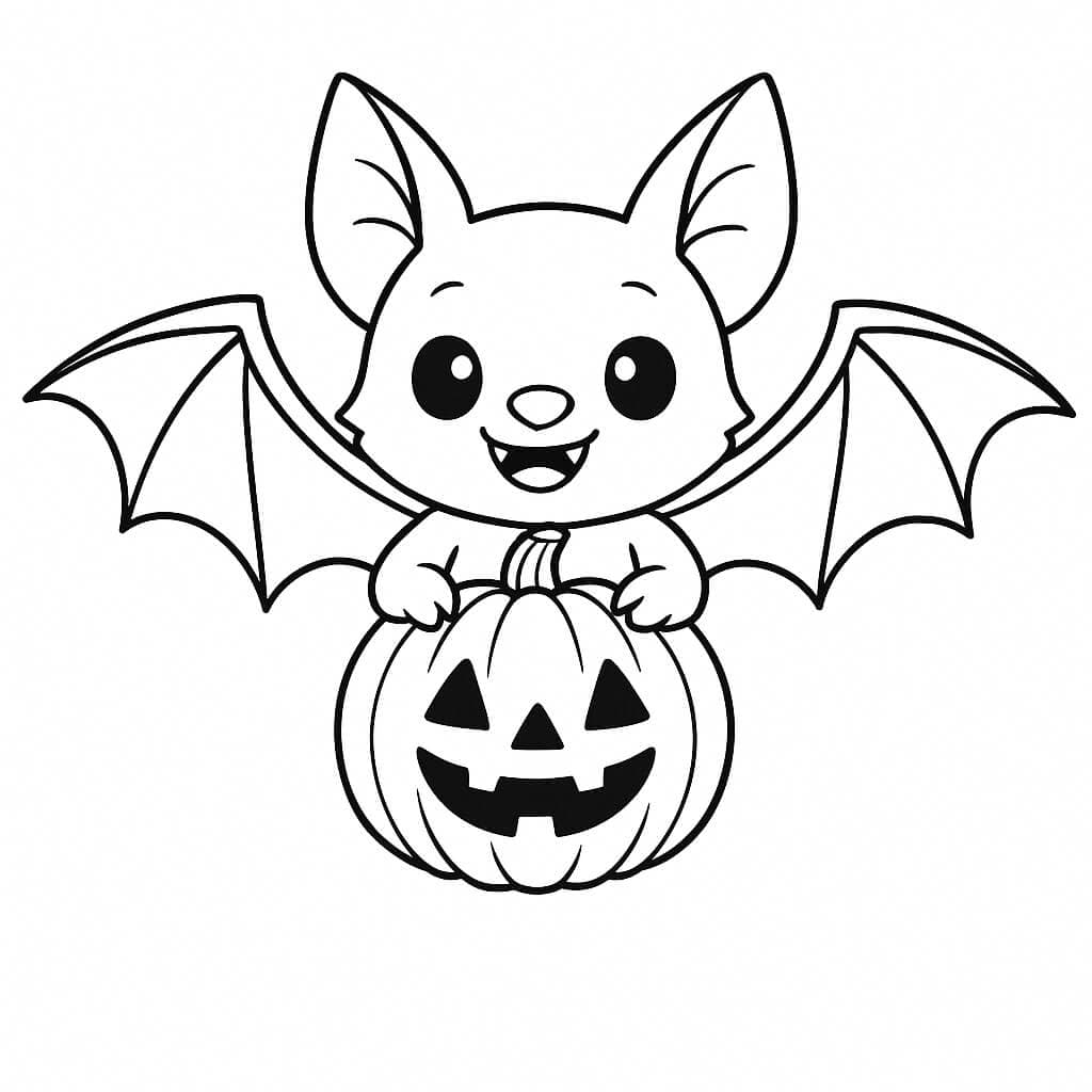 Halloween Bat with Pumpkin Coloring Page